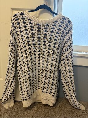 Textured Cream and Navy Vintage Crewneck Sweater